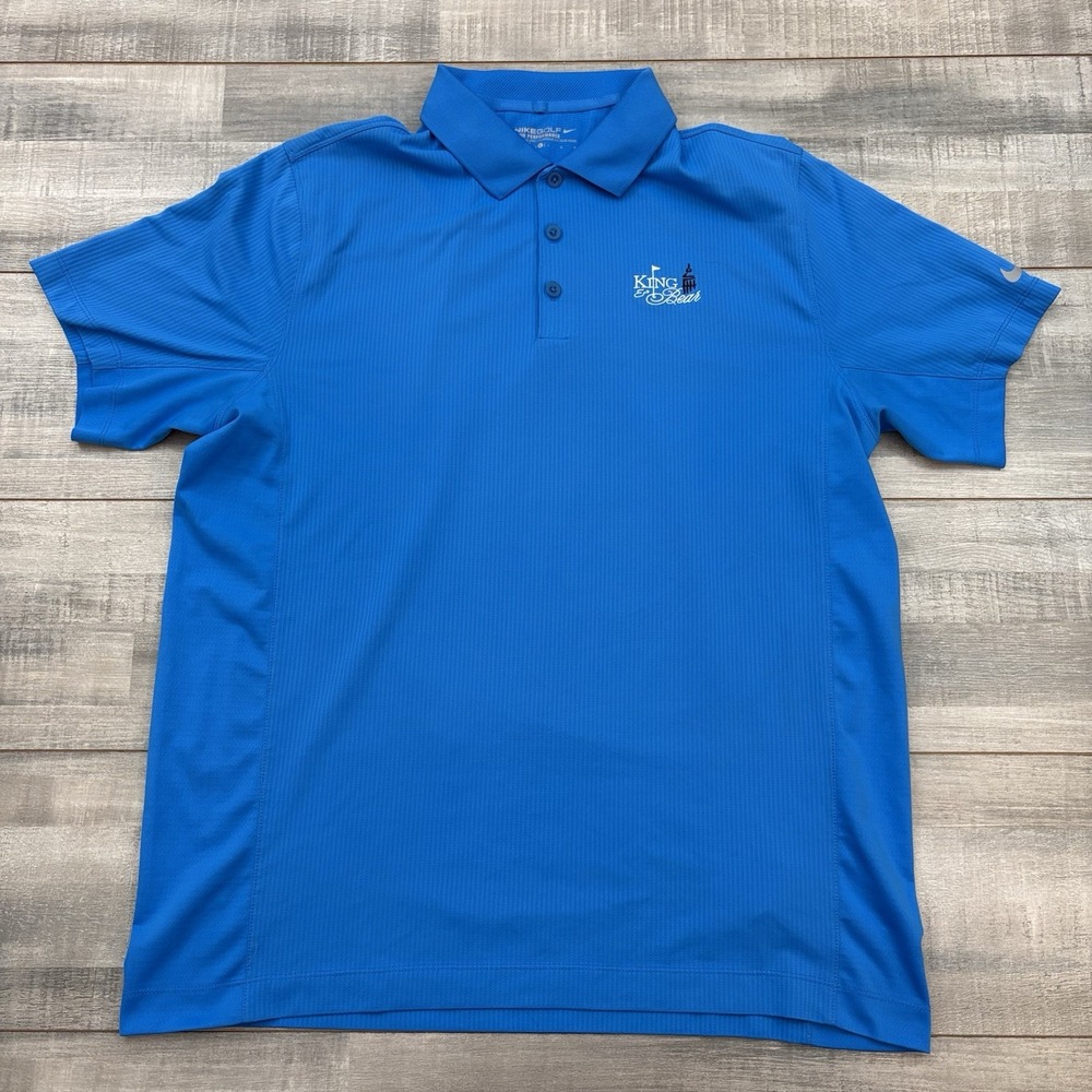 Nike Golf Tour Performance Dri-FIT Polo Shirt Large Blue King & Bear Golf Logo